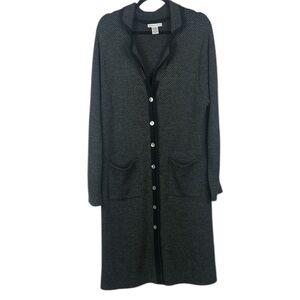 Deane & White Merino Wool Blend Gray Herringbone Long Cardigan Size Large
